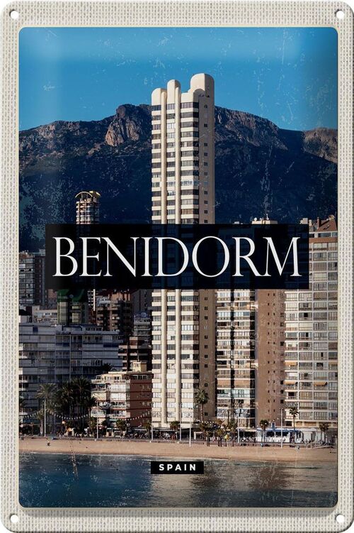 Blechschild Reise 20x30cm Benidorm Spain Panorama Poster
