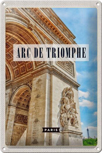 Panneau en étain voyage 20x30cm, décoration de destination de voyage Arc de Triomphe Paris 1