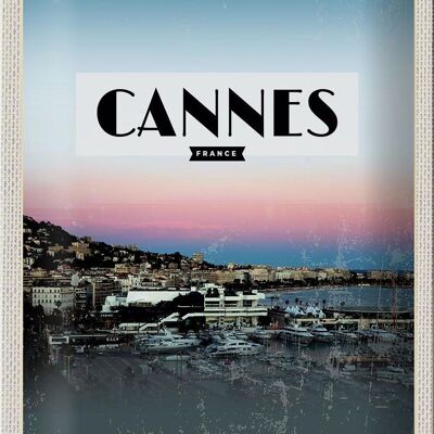 Cartel de chapa de viaje 20x30cm Cannes Francia imagen panorámica vacaciones