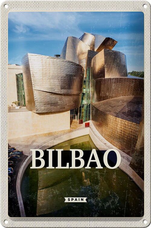 Blechschild Reise 20x30cm Bilbao Spain Hafenstadt Urlaubsort