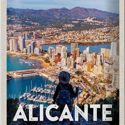 Cartel de chapa de viaje, 20x30cm, Alicante, España, imagen panorámica, vacaciones