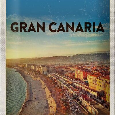 Plaque en tôle voyage 20x30cm Gran Canaria Espagne vue panoramique sur la mer