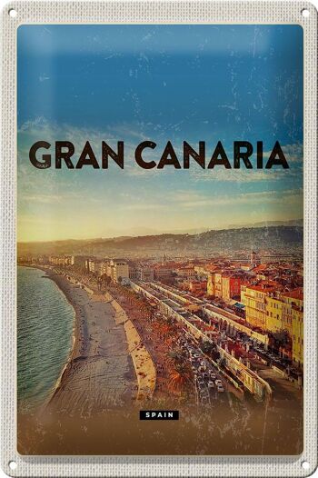 Plaque en tôle voyage 20x30cm Gran Canaria Espagne vue panoramique sur la mer 1