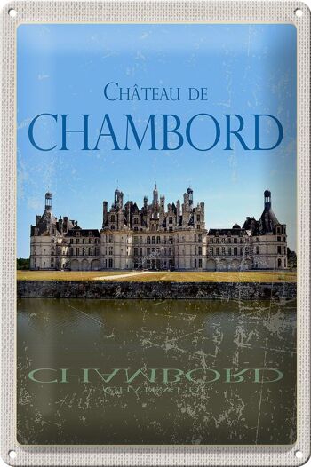 Panneau en étain de voyage, 20x30cm, château de Chambord, rétro 1