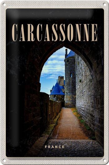 Signe en étain voyage 20x30cm Carcassonne France château vieille ville 1