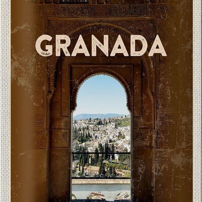 Targa in metallo da viaggio 20x30 cm Architettura retrò Granada Spagna