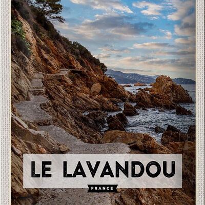 Blechschild Reise 20x30cm Le Lavandou France Berge Meer Urlaub