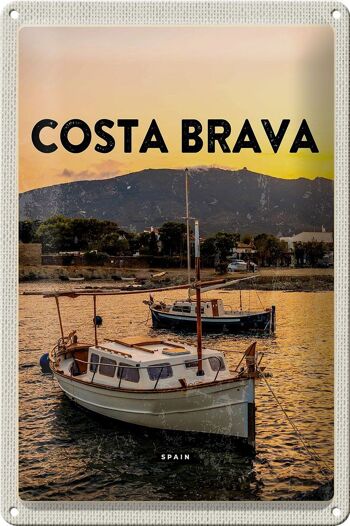 Panneau en étain voyage 20x30cm, Costa Brava, espagne, coucher de soleil sur la mer 1