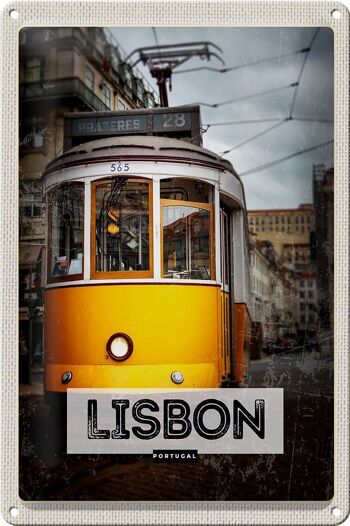 Plaque en étain voyage 20x30cm, Lisbonne Portugal Tram 28 1