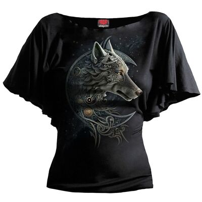 CELTIC WOLF - Camiseta con cuello barco y manga murciélago negra