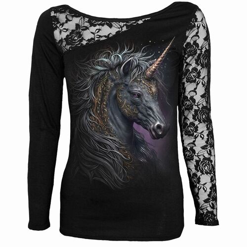 CELTIC UNICORN - Lace One Shoulder Top Black