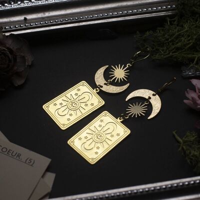 asymmetrical brass tarot card earrings