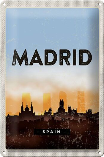 Plaque de voyage en étain, 20x30cm, Madrid, espagne, Image pittoresque rétro 1