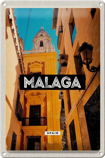 Signe en étain voyage 20x30cm, Malaga espagne, vieille ville rétro 1