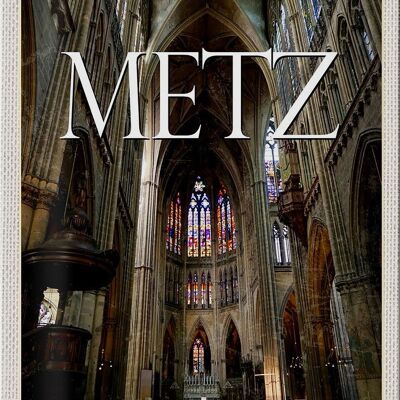 Panneau en étain voyage 20x30cm, cathédrale de Metz France, Destination de voyage