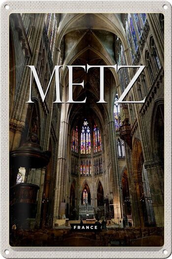Panneau en étain voyage 20x30cm, cathédrale de Metz France, Destination de voyage 1