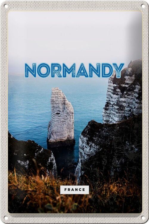 Blechschild Reise 20x30cm Normandy France weiße Felse Meer