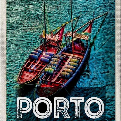 Targa in metallo da viaggio 20x30 cm Porto Portogallo Poster Barche sul mare