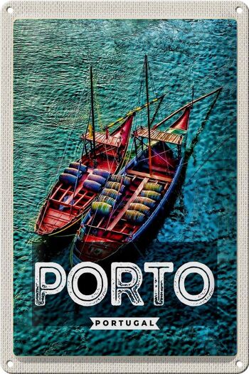 Affiche de voyage en étain, 20x30cm, Porto, Portugal, bateaux de mer 1