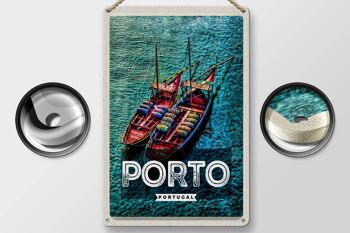 Affiche de voyage en étain, 20x30cm, Porto, Portugal, bateaux de mer 2