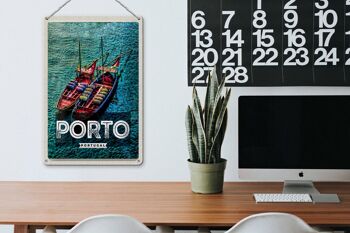 Affiche de voyage en étain, 20x30cm, Porto, Portugal, bateaux de mer 3