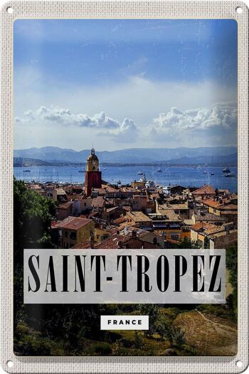 Affiche panoramique de voyage en étain, signe en étain, 20x30cm, Saint-Tropez, France 1