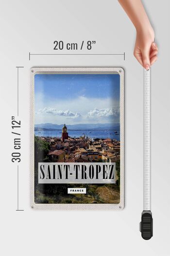 Affiche panoramique de voyage en étain, signe en étain, 20x30cm, Saint-Tropez, France 4