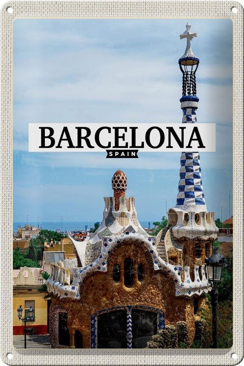 Blechschild Reise 20x30cm Barcelona Spain urlaubsort Meer