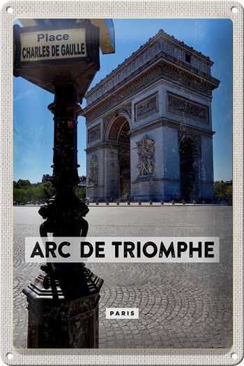 Panneau de voyage en étain, 20x30cm, Arc de Triomphe, Paris, vue latérale, décoration 1