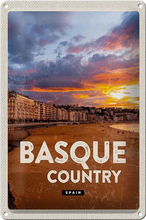 Blechschild Reise 20x30cm Basque Country Spain Sonnenuntergang