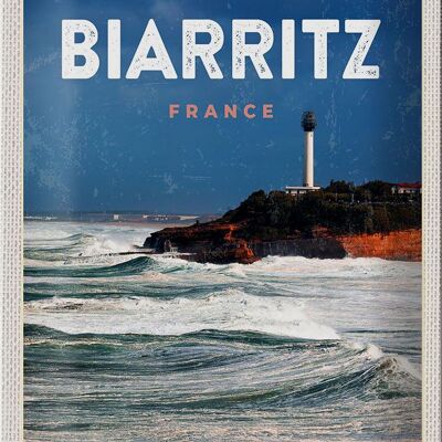 Cartel de chapa viaje 20x30cm Biarritz Francia vacaciones en el mar