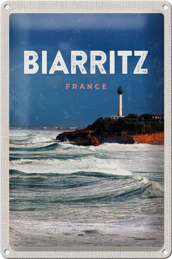 Plaque tôle voyage 20x30cm Biarritz France vacances mer 1