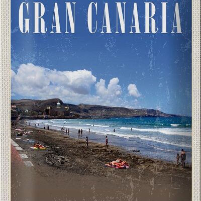 Cartel de chapa de viaje, 20x30cm, Gran Canaria, España, mar, playa, Retro