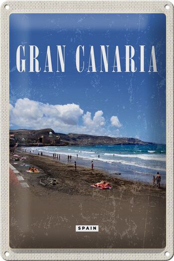 Signe en étain voyage 20x30cm Gran Canaria espagne mer plage rétro 1