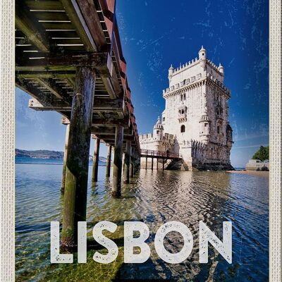 Targa in metallo da viaggio 20x30 cm Lisbona Portogallo Sea Travel Circle Vacation