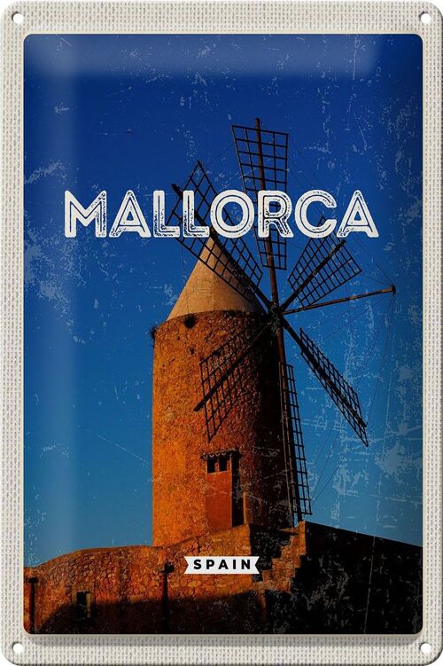 Blechschild Reise 20x30cm Mallorca Spain Retro Windmühle