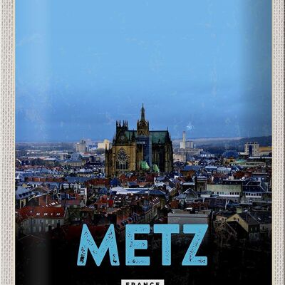 Cartel de chapa Viaje 20x30cm Metz Francia Panorama Retro