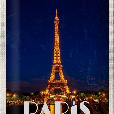 Targa in metallo da viaggio 20x30 cm Parigi Francia Torre Eiffel Luci notturne