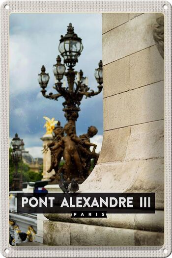 Plaque en étain voyage 20x30cm, pointe Alexandre III, destination de voyage Paris 1
