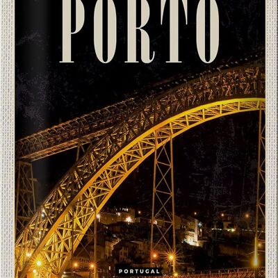Cartel de chapa de viaje, 20x30cm, imagen nocturna del puente de Porto Portugal