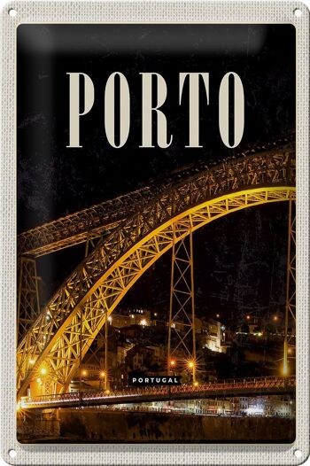 Panneau de voyage en étain, 20x30cm, image de nuit du pont de Porto Portugal 1