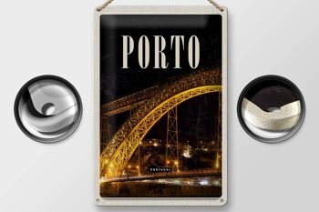Panneau de voyage en étain, 20x30cm, image de nuit du pont de Porto Portugal 2