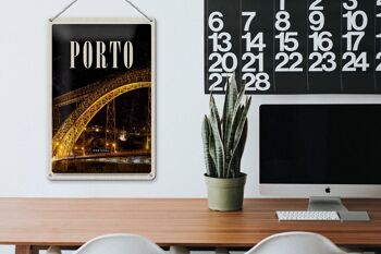 Panneau de voyage en étain, 20x30cm, image de nuit du pont de Porto Portugal 3