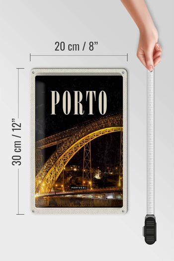Panneau de voyage en étain, 20x30cm, image de nuit du pont de Porto Portugal 4