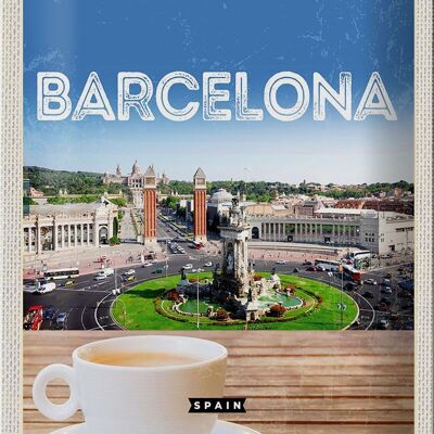 Blechschild Reise 20x30cm Barcelona Spain Panorama Bild Kaffee