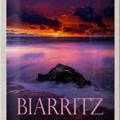 Cartel de chapa de viaje 20x30cm Biarritz Francia decoración del atardecer