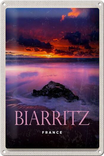 Panneau en étain voyage 20x30cm, décoration coucher de soleil Biarritz France 1