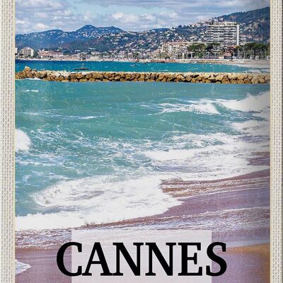 Cartel de chapa viaje 20x30cm Cannes Francia mar playa