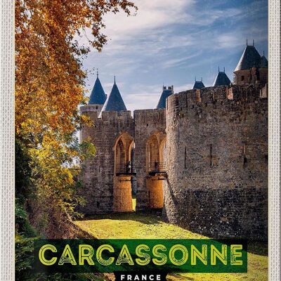 Targa in metallo da viaggio 20x30 cm Carcassonne Francia Destinazione di viaggio Vacanza