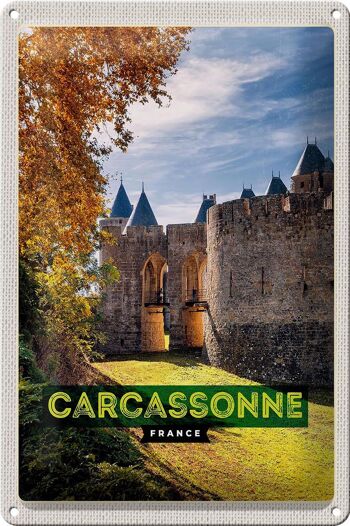 Signe en étain voyage 20x30cm Carcassonne France Destination de voyage vacances 1